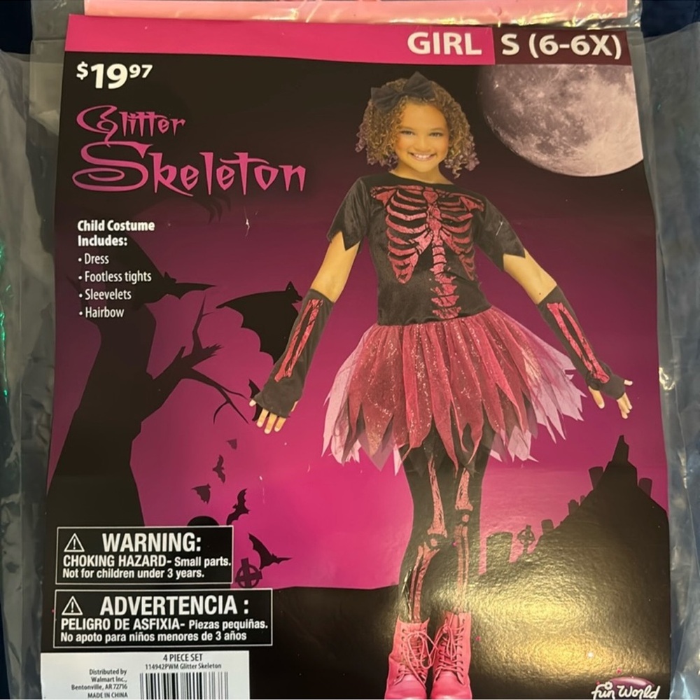 Target Glitter Skeleton Costume for Kids - Pink and Black